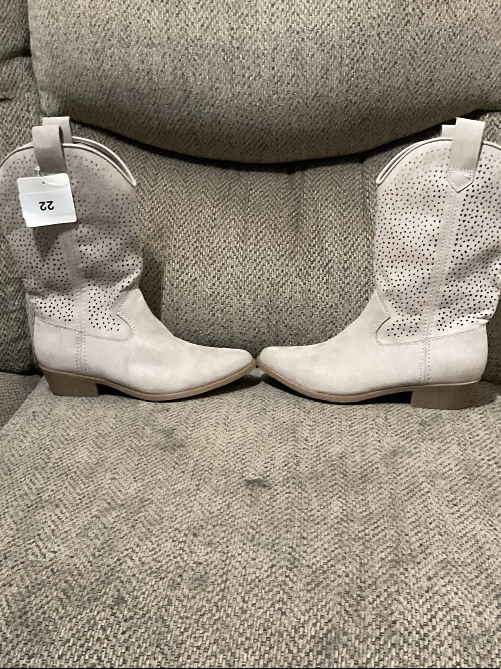 Arizona Jean Company Light Beige Perforated Lace-Up Western Boots